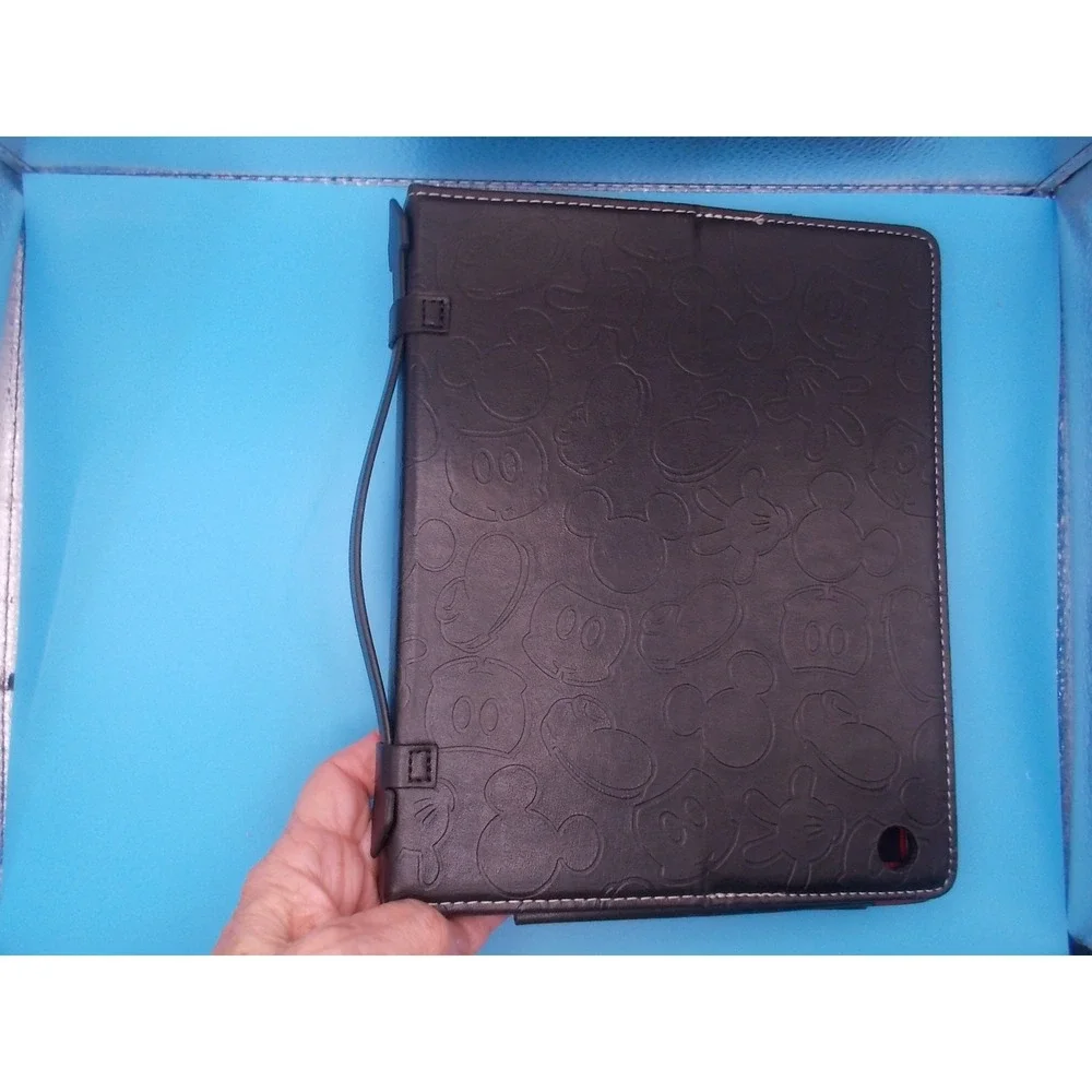 Disney Mickey Mouse Embossed Tablet Folio Case Black Red Hand Strap Protective